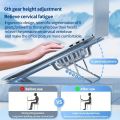 Aluminium Laptop Stand Silver & Black With Detachable Single & Dual Fan Stand For Laptop - 7 Gear To Adjust Height & Anti Slip Rubber Grip - Full Metal Body Adjustable Portable And Foldable Laptop Stand. 