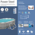 Bestway Power Steel Framed Oval Above Ground 14 Ft Big Length, 8.2 Foot Width Pool For Family Fun, Water Play Outdoor 56620 Imported Puncture Resistant Liner 3 Ply Pvc Branded Summer Season 39.5 Inch Deep Dive Steel T Connector Pipe Swimming Party Pools. 