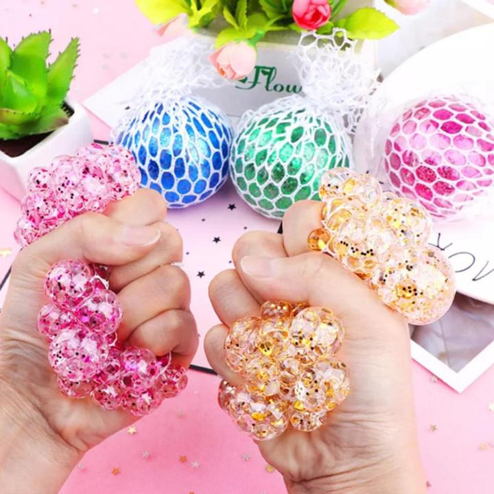 Pack of  2-Soft Mesh Ball Toys  with Water Beads Relieve Stress Fidget Grape Balls Squeeze Grape Ball