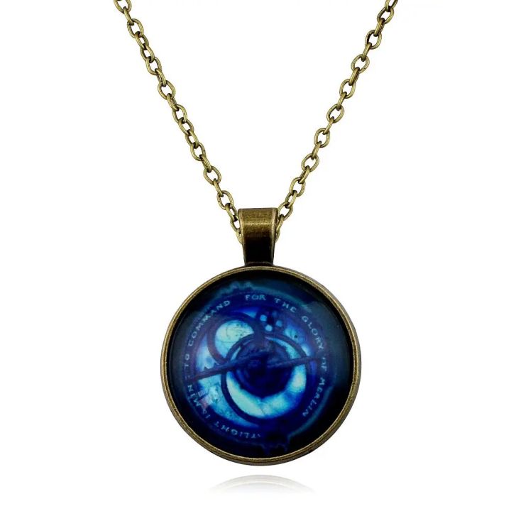Troll Hunters Vintage Amulet Pendant Necklaces Bronze Color Chain Blue Crystal for Childrends Toys Women Men Jewelry Gifts