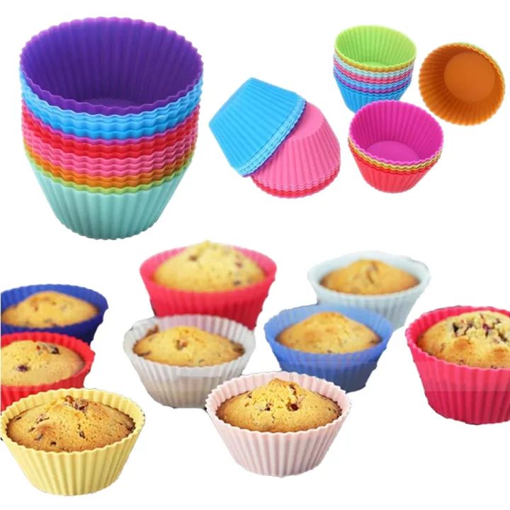 6 Pcs Cup Cake Mould Set Silicone Multicolour Reusable Silicone Cupcake Moulds Daraz.pk