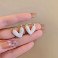 Korean Luxury White Oil Dropping Love Stud Earrings For Women Fashion Elegant Metal Jewelry Gifts. 