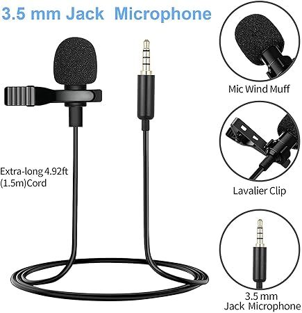Lapel Collar mic 1.5m Wired Dynamic Voice Recording Microphone for Singing YouTube Smartphones Condenser Lavalier Mike for Online Classes Travel Videos Vlog Mobile Phone Mic