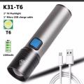 K31 Powerful T6 LED Flashlight Lamp Zoom Torch USB Rechargeable led Light Camping Lamp Flash Light Torch. 