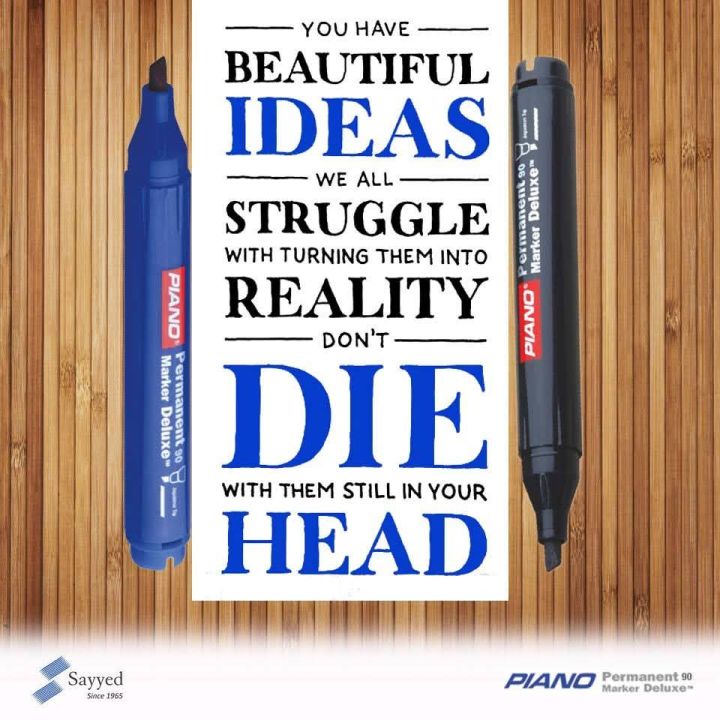 Pack of 1 - PIANO Permanent Marker Deluxe 90 (Chisel Tip / Cut Marker / Urdu Marker)  Fine Point Water Resistant Permanent Markers, Works Well On Paper, Canvas, Fabric, Cardboard, Glass, Metal, Wood, Plastic