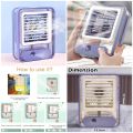 Mini Air Cooler Fan and Humidifier Mini air cooler fan Portable USB Mist with LED Night Light USB and rechargeable Electric Fan with Mist  Small Desktop Cooling Fan for Room, Office & Home 1/2/3 hours timer. 
