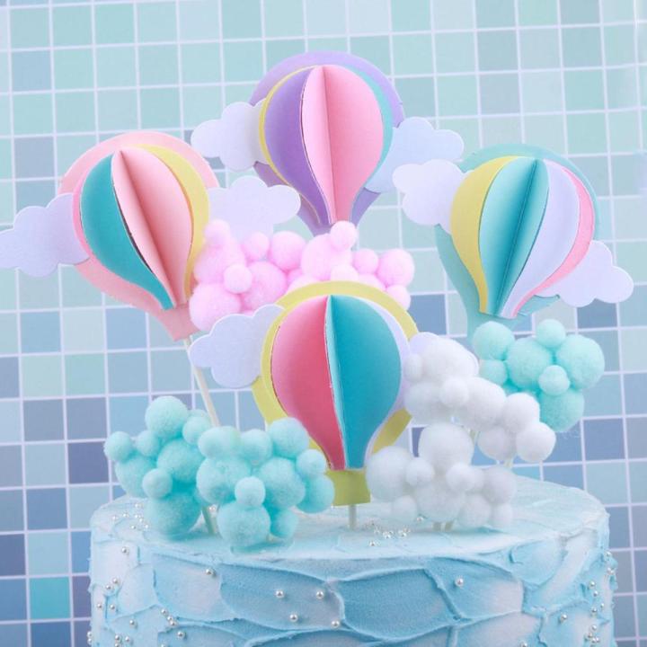 Hot Air Balloon Cake Topper Happy Birthday Party Decor Kids Boy Girl Clouds Cake Decor Birthday Party