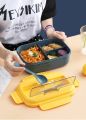 Student Lunch Box 3 Compartment Plastic Microwaveable Japanese Style Leak-proof Food Container Storage 3 Compartmentalized Box With Fork & Spoon. 