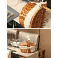 Picnic Basket Handmade Camping Wicker Picnic Basket Shopping Storage Basket with Lid and Wooden Handle. 