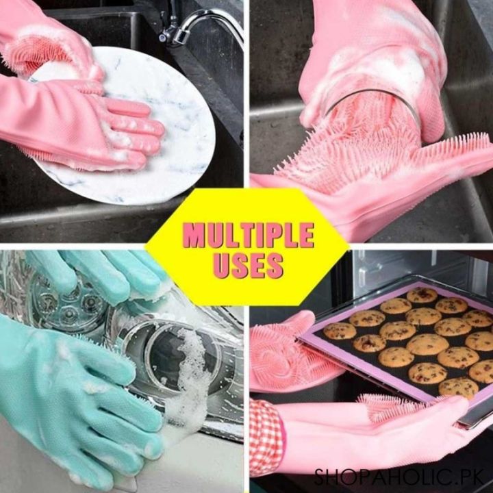 Magic Reusable Silicone Gloves with Wash Scrubber, Heat Resistant, for Cleaning, Household, Dish Washing, Washing the Car