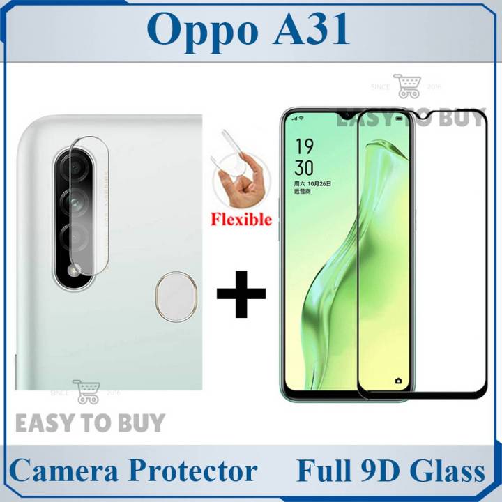 Oppo A31 Full Black 9D|5D|6D|10D|11D|21D Tempered Glass Screen Protector Full Glue Edge To Edge + Back Camera 9H Gorilla Flexible Protector For Oppo A31