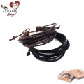2 Pcs - Leather Bracelet Multilayer For Girls and Women - Ladies Girl Bead Hand Bracelets Wristband - Black and Brown. 