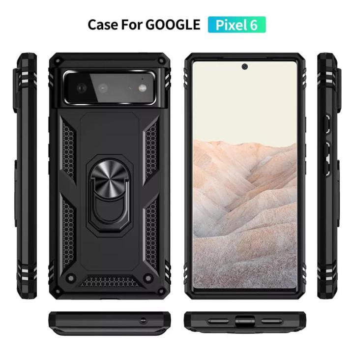 Google Pixel 6 Luxury Shock-Proof Armor Case With Car Ring Stand Cover Pixel 6