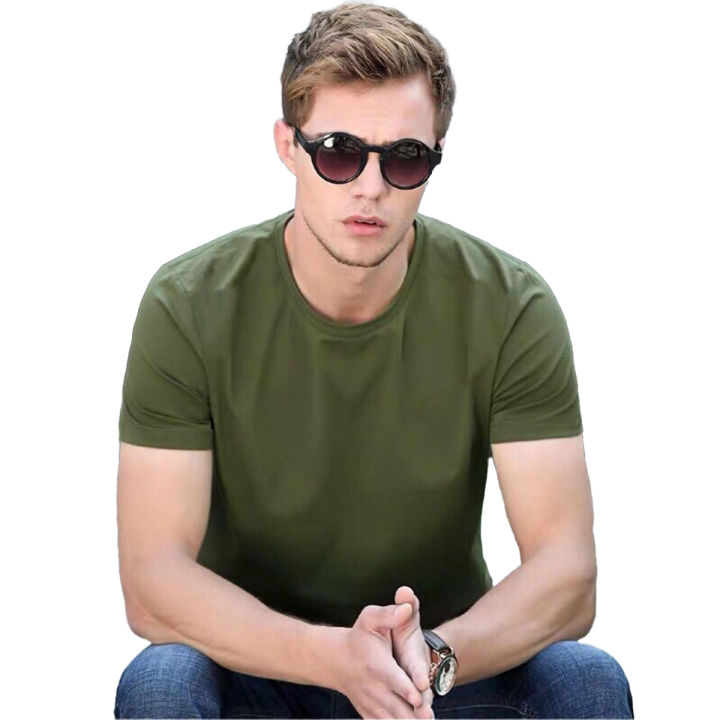 Plain%20Army%20Green%20Tshirt%20Half%20Sleeve%20Tee%20Top%20t%20shirt%20Plain%20T-Shirt%20Round%20Neck%20tshirt%20For%20Mens%20-%20Image%202