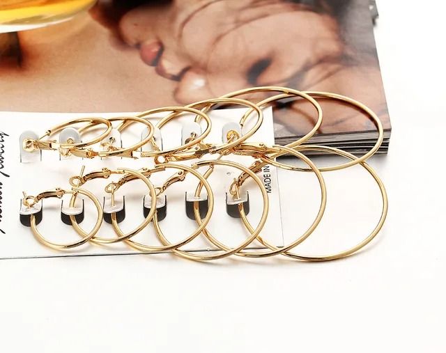 6 Pairs Gold Plated Rock Punk Club Circle Hoop Earrings Set