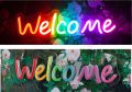 Multicolour Welcome Neon sign board  (6 inch by 10 inch) glow Neon light wall Signboards LED sign boards for Shop restaurant room decoration. 