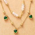 Emerald pendant with multiple layers of crystal beads women's stainless steel fashionable jewelry gift summer beach anklet. 