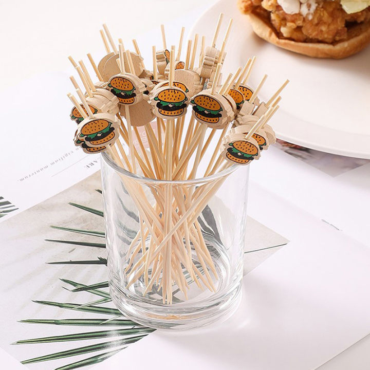 100Pcs Hamburger Garnish Bamboo Sticks Disposable Fruit Sticks Food Picks-Angelia