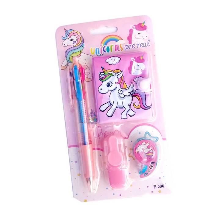 Cute Unicorn diary set with highlighter Tape and 3 in 1 Ball Point Pen A complete Gift stationery set school| Cute stationary items for girls