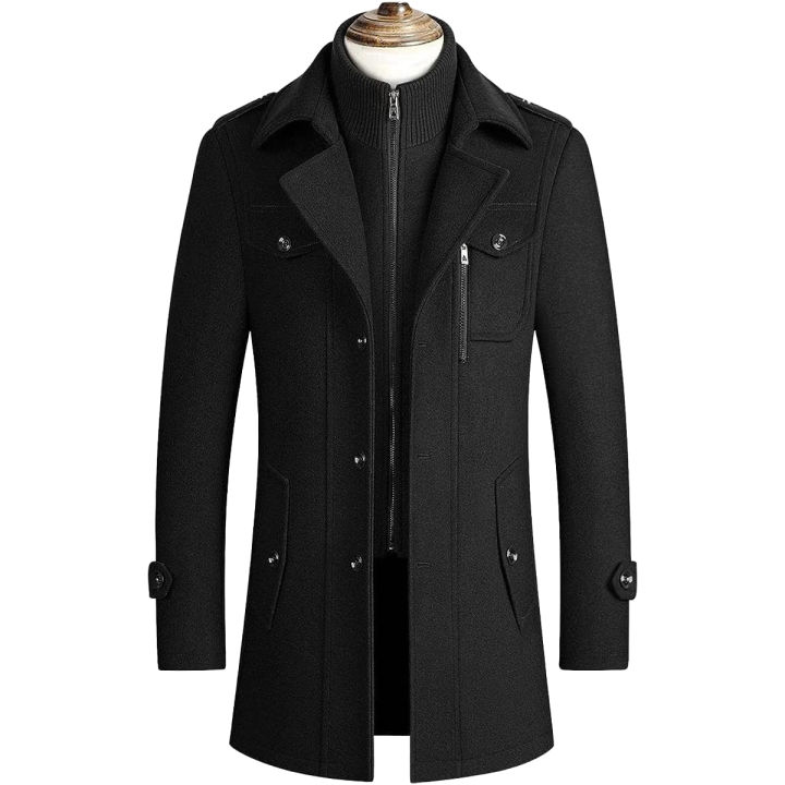 Aybeez - Winter Black Button Trench Coat For Men - Stay Warm And Stylish In This Trench Coat - Comfortable