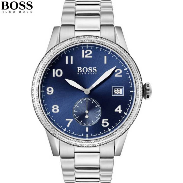 Hugo Boss Silver Stainless Steel Bracelet Blue Dial Analog Watch for Men- 1513707