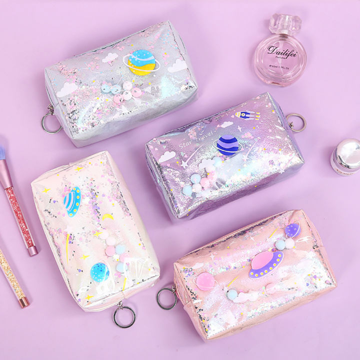 EB Kawaii Large Glitter Star Makeup Bag for Girls Gift PU School Stationery Travel Supplies