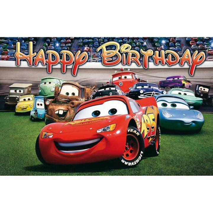 CARS THEME BIRTHDAY PARTY BANNER ( 36 INCHES X 24 INCHES )