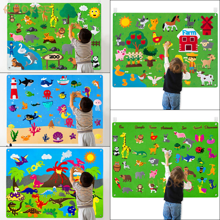 Felt Board Stories Set Montessori Ocean Farm Insect Animal Family Interactive Preschool Early Learning Toddlers Toys for Child BeginnerBer