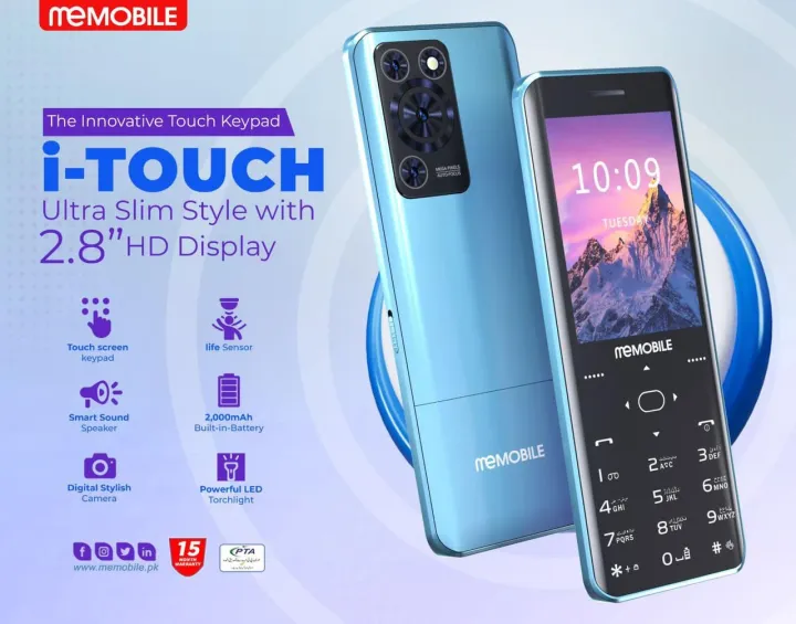 Memobile i touch - 2.8 Inch Display - Touch Keypad -  Slim & Stylish Design - 2000mAh Fix battery - Dual Sim - PTA Approved - Auto call recording - Bluetooth & Bluetooth Dialer - 15 Months brand warranty