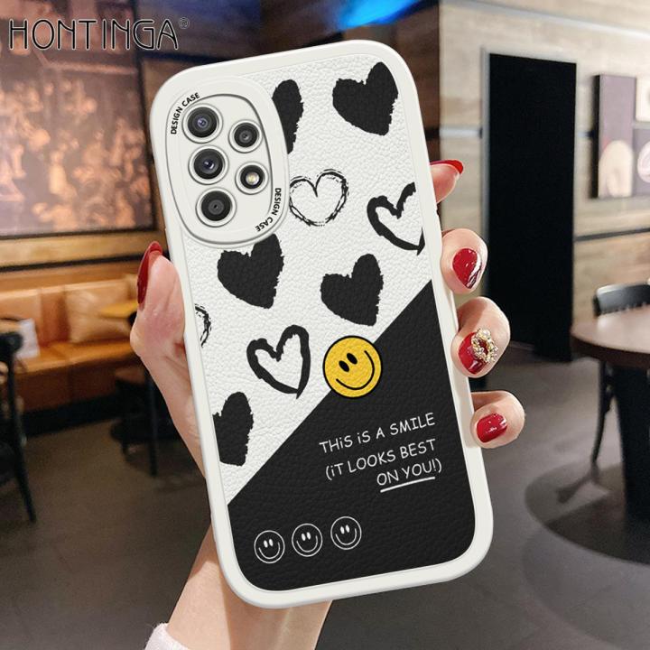 Hontinga for Samsung Galaxy A52 4G 5G A52S 5G Back Cover PU Leather  Cartoon Heart Smile Case Soft Silicone Edge Phone Cases