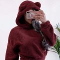 Cute Long Sleeve Bear Ear Hoodies Solid Color Outwear Plush Hoodies Pullover Clothes Fuzzy Fleece Sweatshirt Winter. 