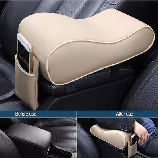 Car Center Console Armrest Cushion With Mobile Pocket Beige and Black