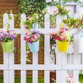 2 PCS Hanging Flower Pots, Plant Hanger Metal Iron Flower Holders Bucket Railing Hanging Planters for Indoor Outdoor Balcony Garden Planter Wall Fence with Detachable Hook Home Décor, Robust Hanging Pot with Hook. 