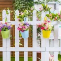 2 PCS Hanging Flower Pots, Plant Hanger Metal Iron Flower Holders Bucket Railing Hanging Planters for Indoor Outdoor Balcony Garden Planter Wall Fence with Detachable Hook Home Décor, Robust Hanging Pot with Hook. 