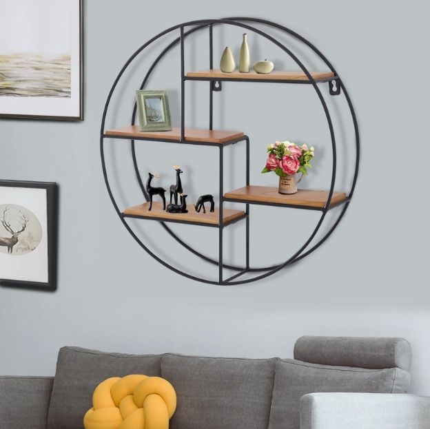 HOMCOM Round Wall-Mounted Shelves Wall Hanging Room Decoration Frame Partition Iron Display Storage Wall Decoration