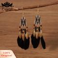 Carat Drop Earrings Ethnic Style Artificial Feather Pendant Earrings. 
