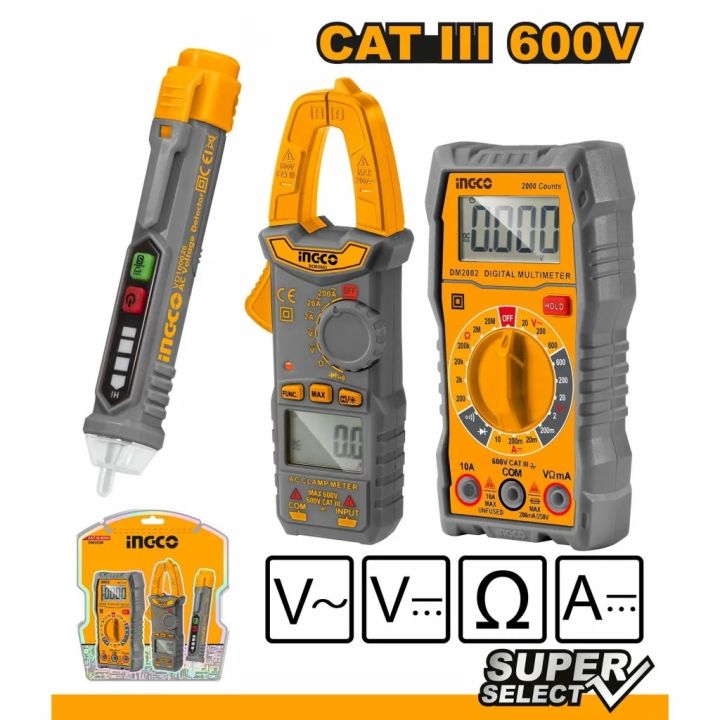 INGCO DM3028 SUPER SELECT AMP CLAMP TESTER AND VOLT DETECTOR SET