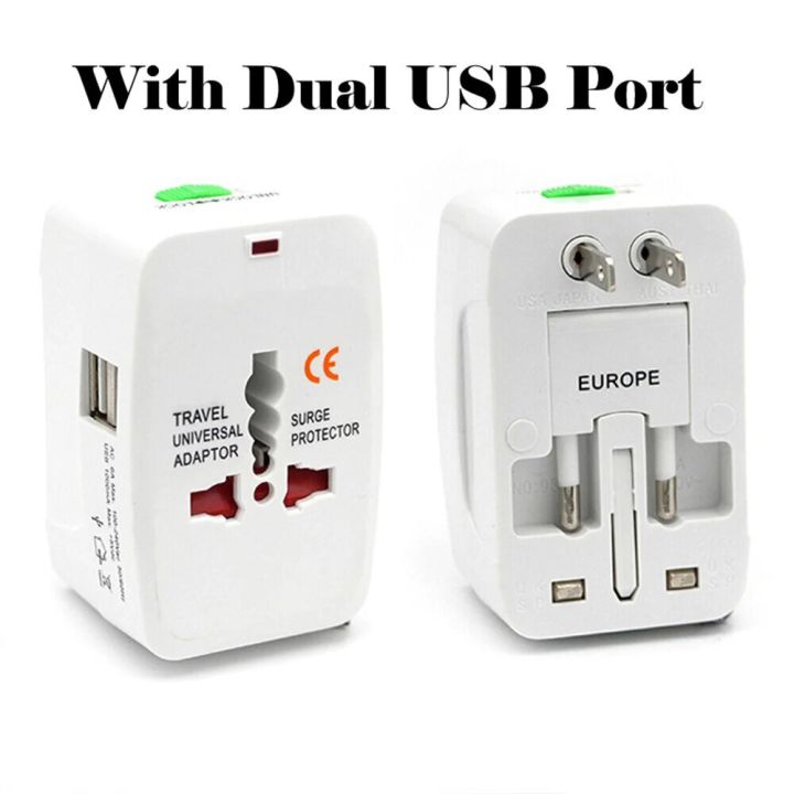 Multifunctional Universal Travel Adapter with 2 USB Charging Ports - World Travel Mobile Wall Charger Plug Socket EU UK US AU