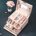 3 Layer Women's Jewelry Box & Organizer with Mirror & Lock. 