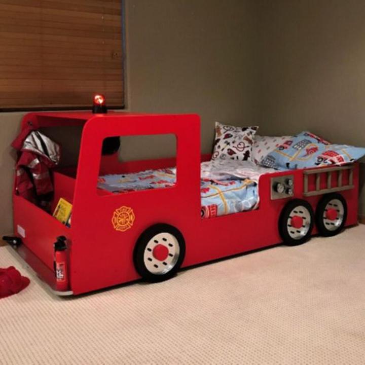 Fire Truck Bed Car Bed With Front Lights - Baby Boy Car Bed - Black Kids Car Bed - Baby Court Size Bed