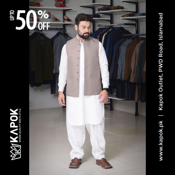 Kapok%20Khaki%20Check%20Waistcoat%20for%20Men%20-%20Image%203
