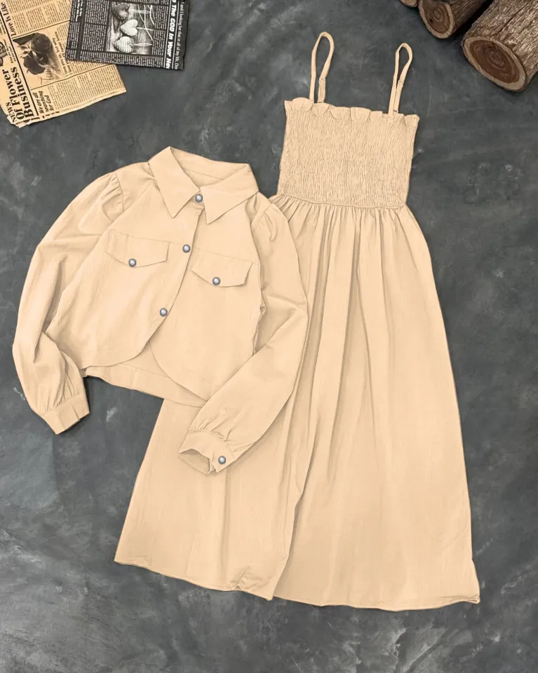 Frock 2Pcs Kaaj Button Coati With Gazzer Romper Frock Frocks