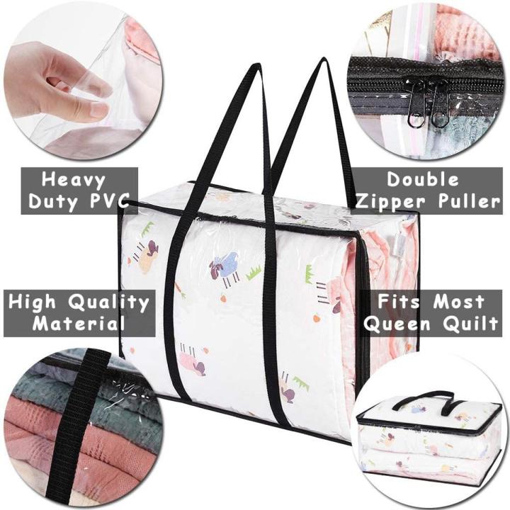 Transparent Clothes Storage Bag Organizer with Reinforced Easy Carry Handle Folding Storage Bag For Wardrobe, Comforter, Blanket, Bedding