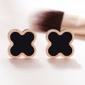 Four Leaf Black Clover Earring Set for Women Gold Plated Stainless Steel Lucky 4 Leaf Ear Studs Jewelry. 