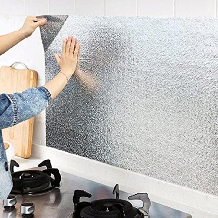 RSS FULL SIZE Self-Adhesive Foil Aluminum Sticker For Kitchen Cabinet Wallpaper Oil Proof Waterproof wall protector with heat resistant ,Stove Cabinet Stickers ,kitchen backsplash wall tile sticker , aluminium sheet Wallpaper 60 X 200