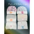 GP Pack of 6 Newborn Baby Caps For Kids (0-3 Months)[RANDOM COLOUR+RANDOM DESIGNS]. 