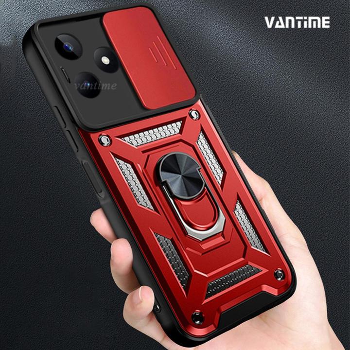 For Realme C51 / C53 / Narzo N53 / Note 50 Case Hard Sliding Lens Protect Stand Holder Back Cover