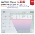 Table Planner for the year 2025 for Monthly, Weekly and Daily planning by Leaf Diaries. 