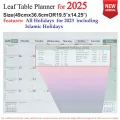 Table Planner for the year 2025 for Monthly, Weekly and Daily planning by Leaf Diaries. 
