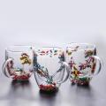 Creative Double Wall Glass Cup Real Flower Conch Flash Filler Glass Cups Hand Gifts High Borosilicate Glass Cups with Handles. 